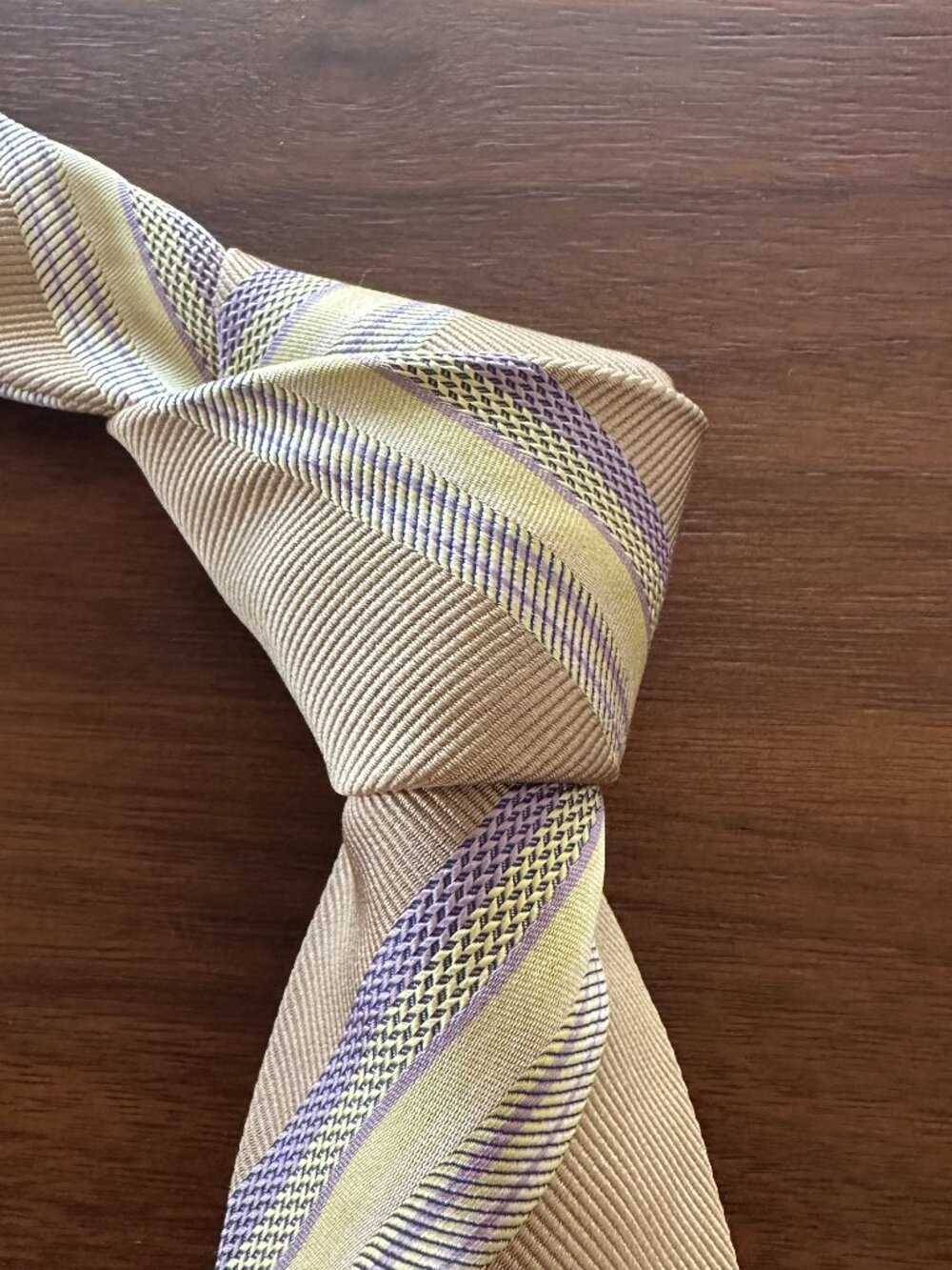 Paul Stuart Taupe Lavender Striped Silk Tie